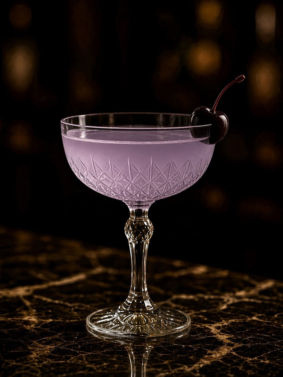 Aviation cocktail in coupe with lemon wheel