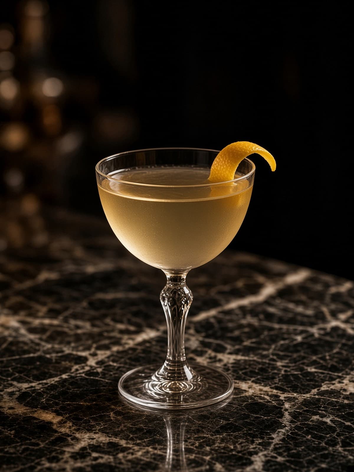 Bamboo cocktail in nick & nora with orange twist