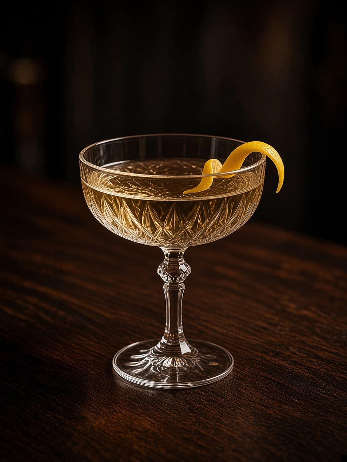 Between the Sheets cocktail in coupe with lemon wheel