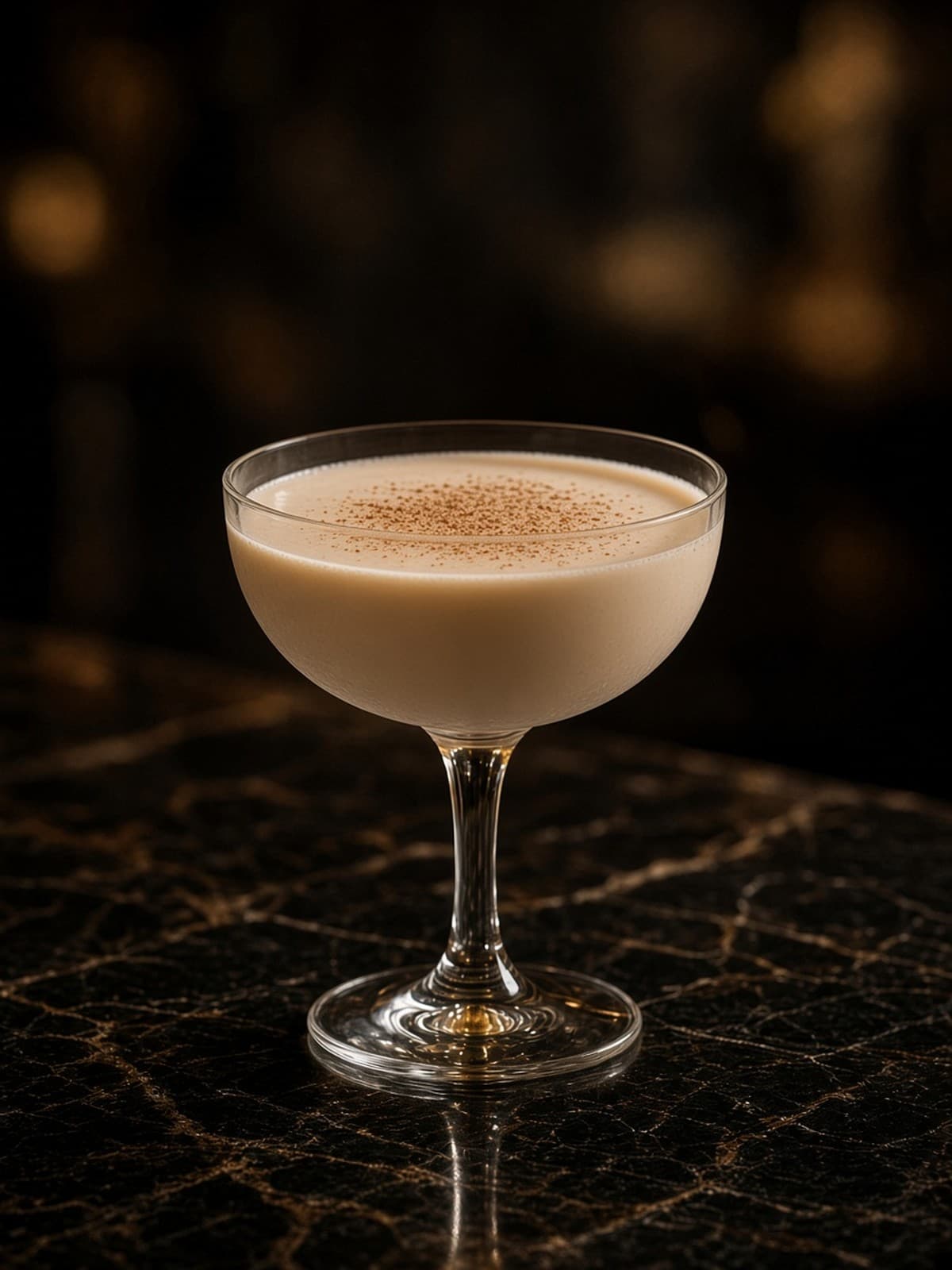 Brandy Alexander cocktail in coupe with lemon wheel
