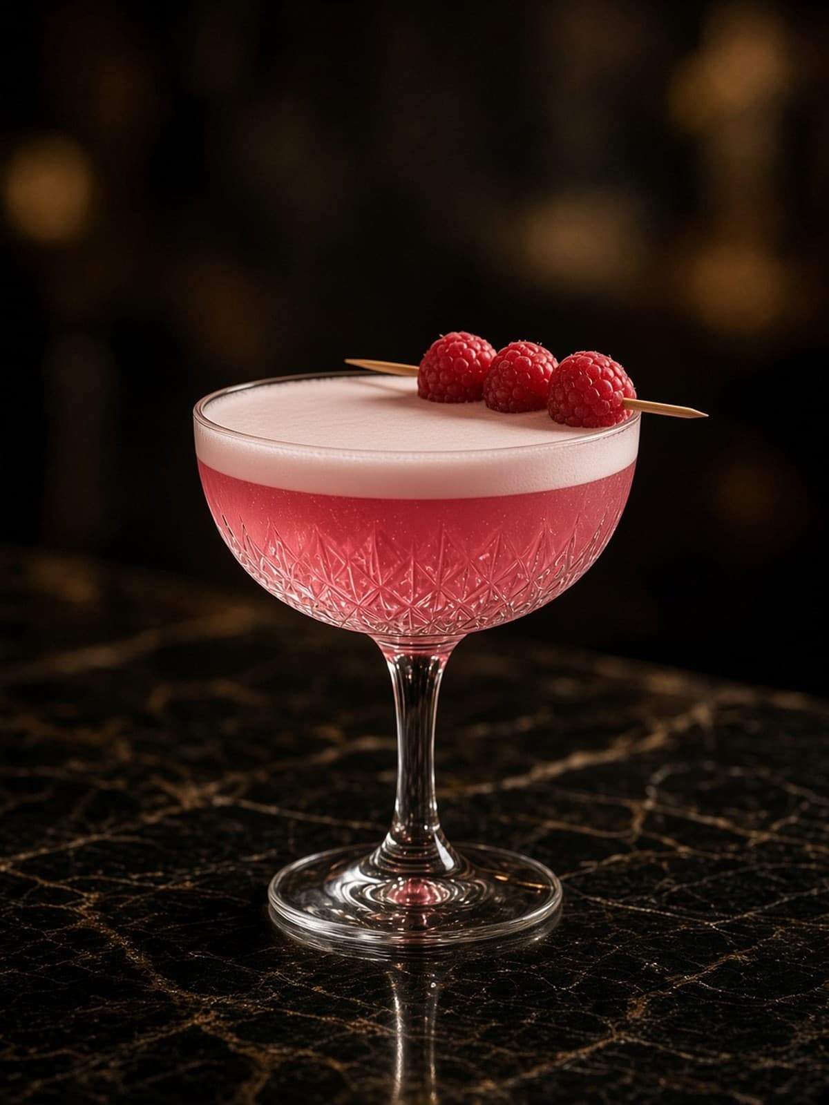 Clover Club cocktail in coupe with lemon wheel