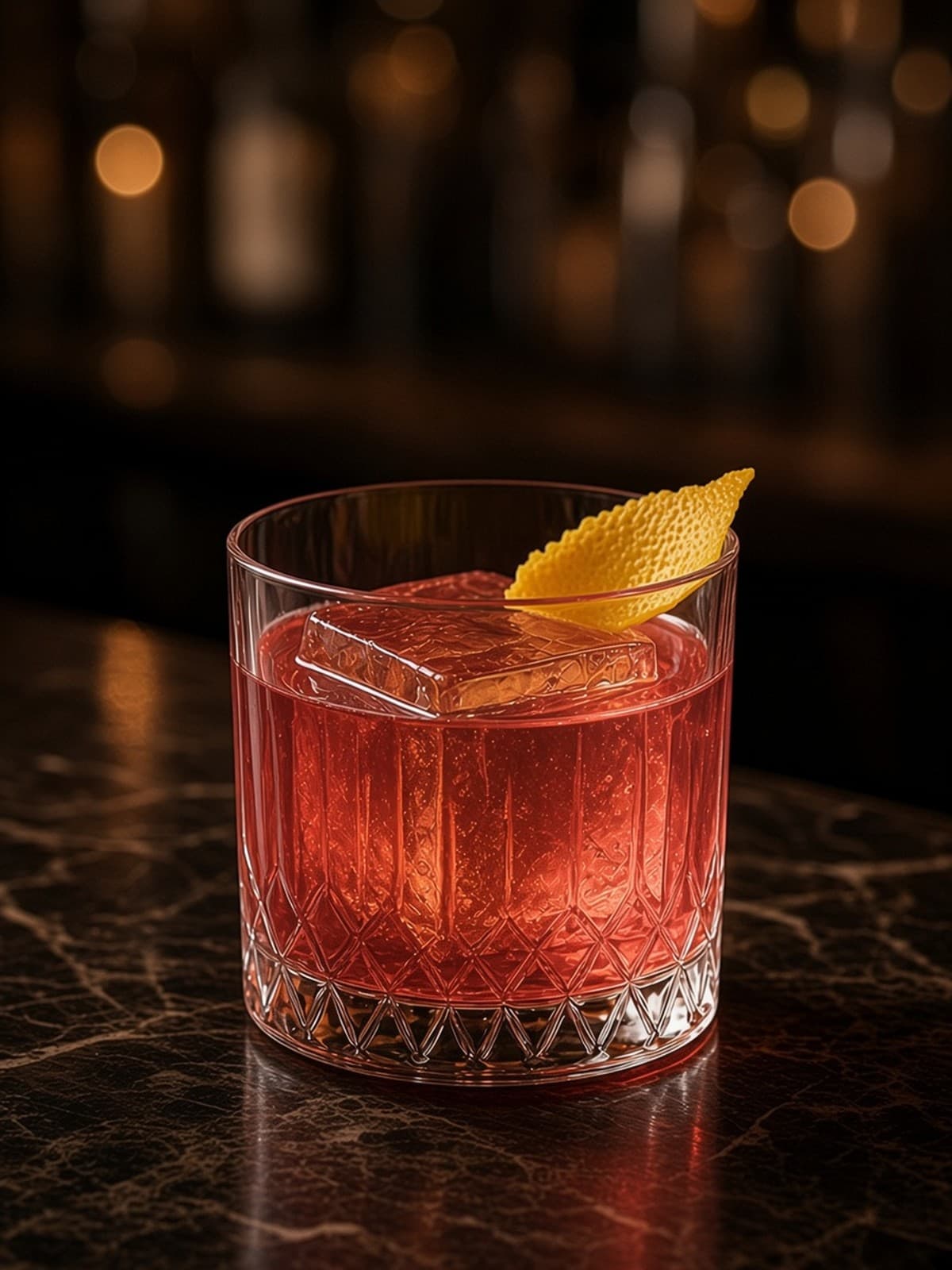 Cocchi Rosa Negroni cocktail in rocks with herb sprig