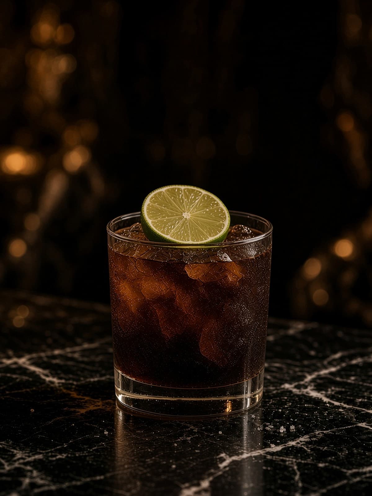 Corn 'n' Oil cocktail in rocks with lime wheel