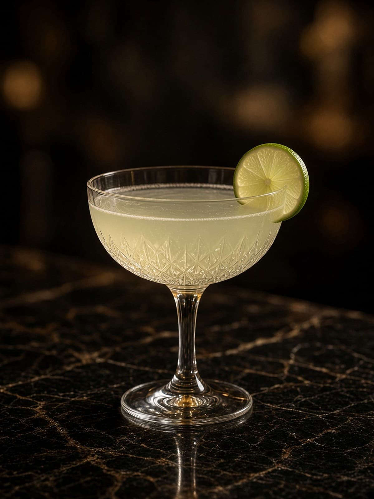 Daiquiri cocktail in coupe with lime wheel