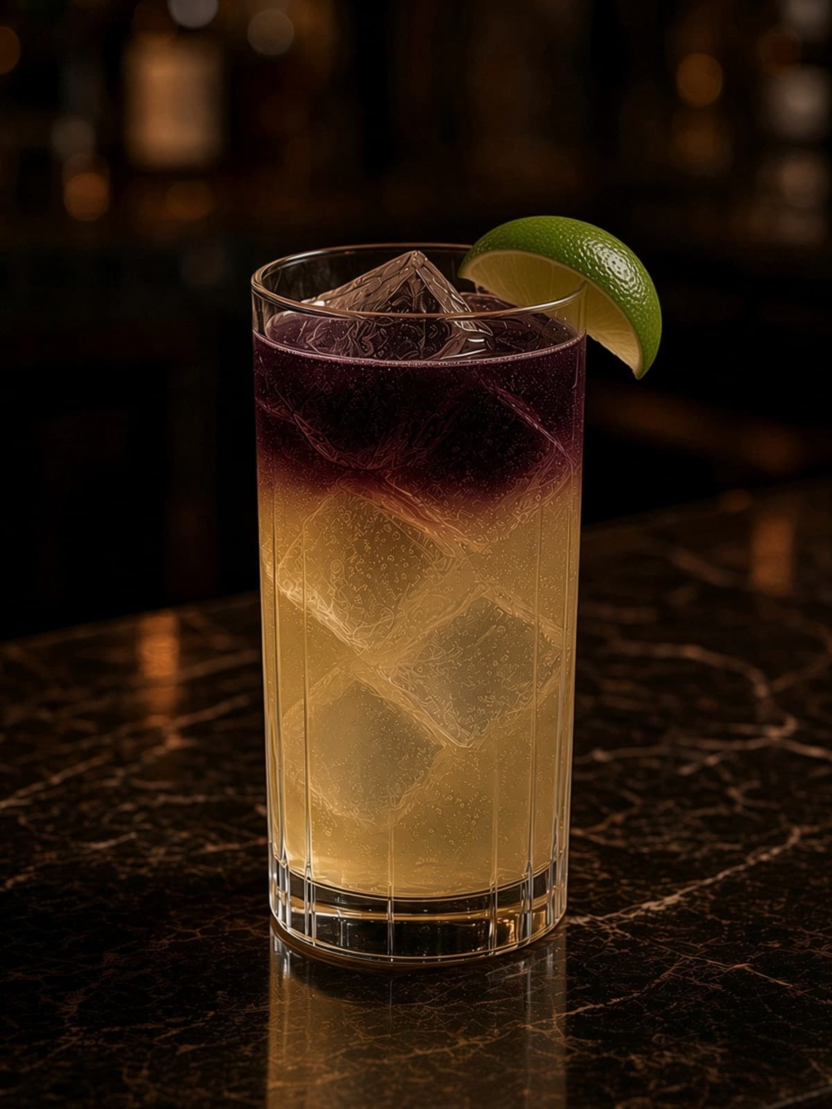El Diablo cocktail in collins with lime wheel