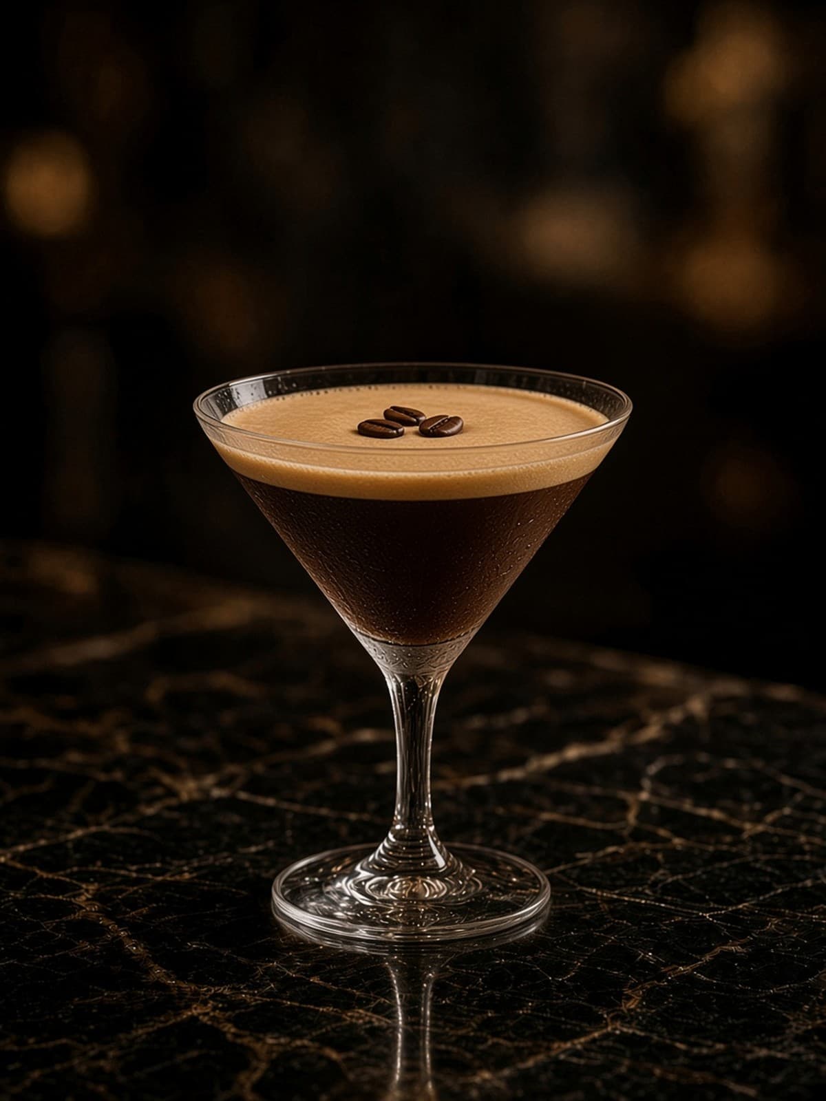 Espresso Martini cocktail in cocktail with mint sprig