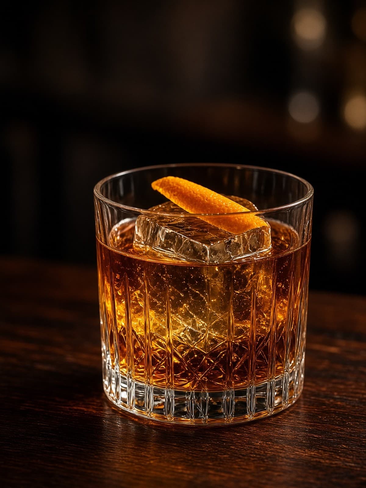 Godfather cocktail in rocks with cucumber slice