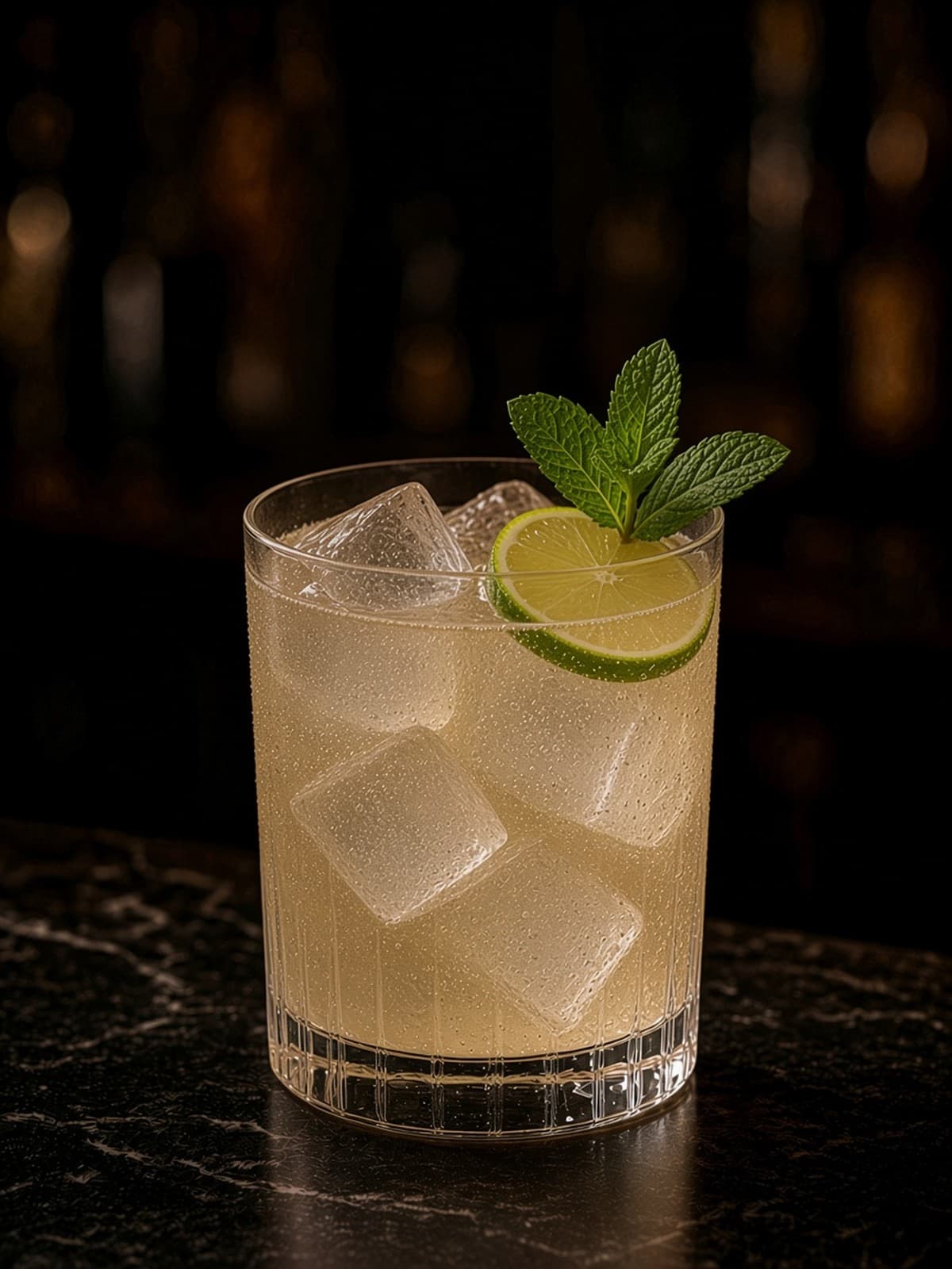 Hugo Spritz cocktail in rocks with fresh mint sprig