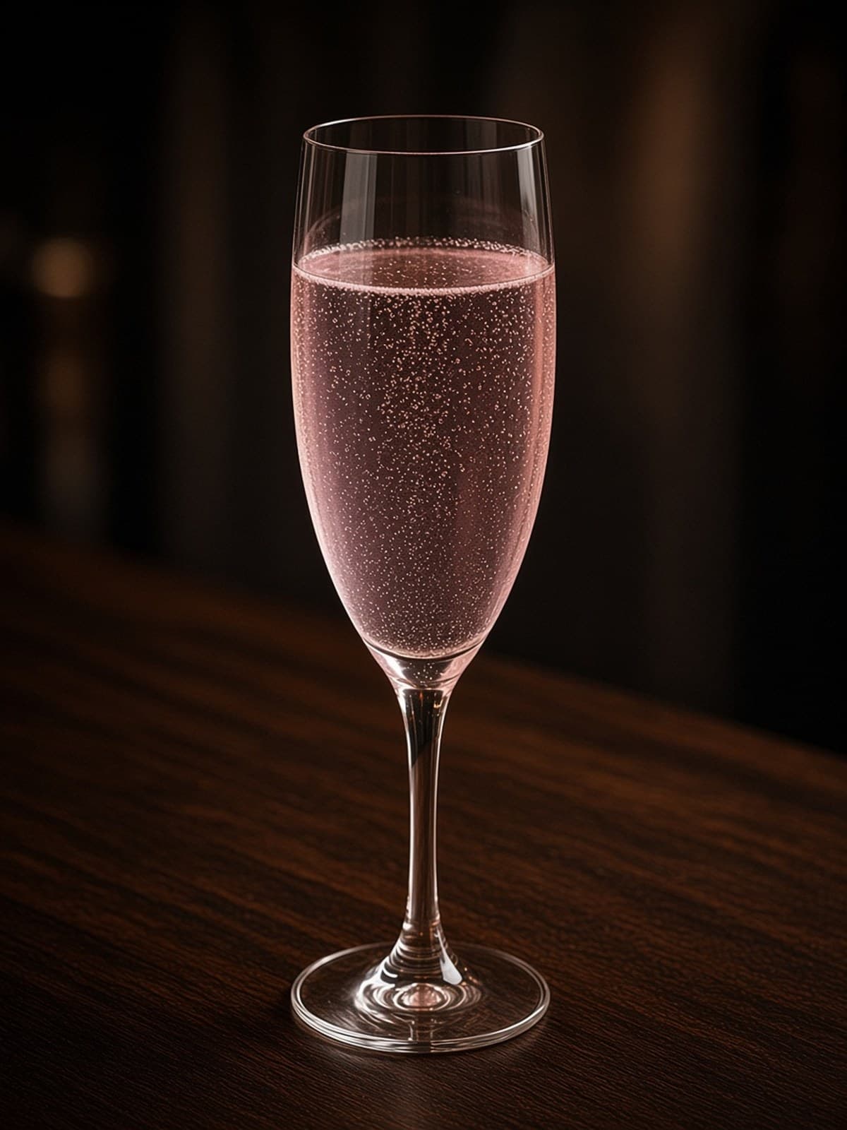 Kir Royale cocktail in flute with lime wheel