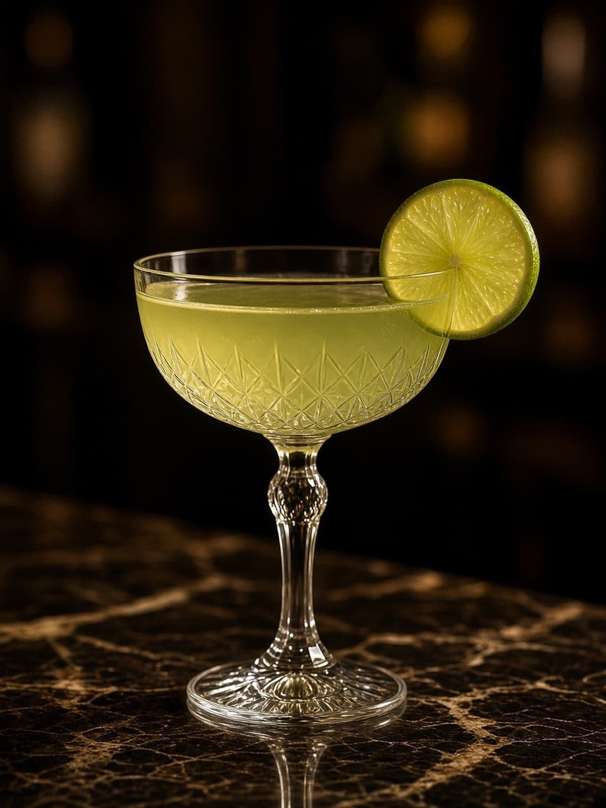 Last Call cocktail in coupe with lime wheel