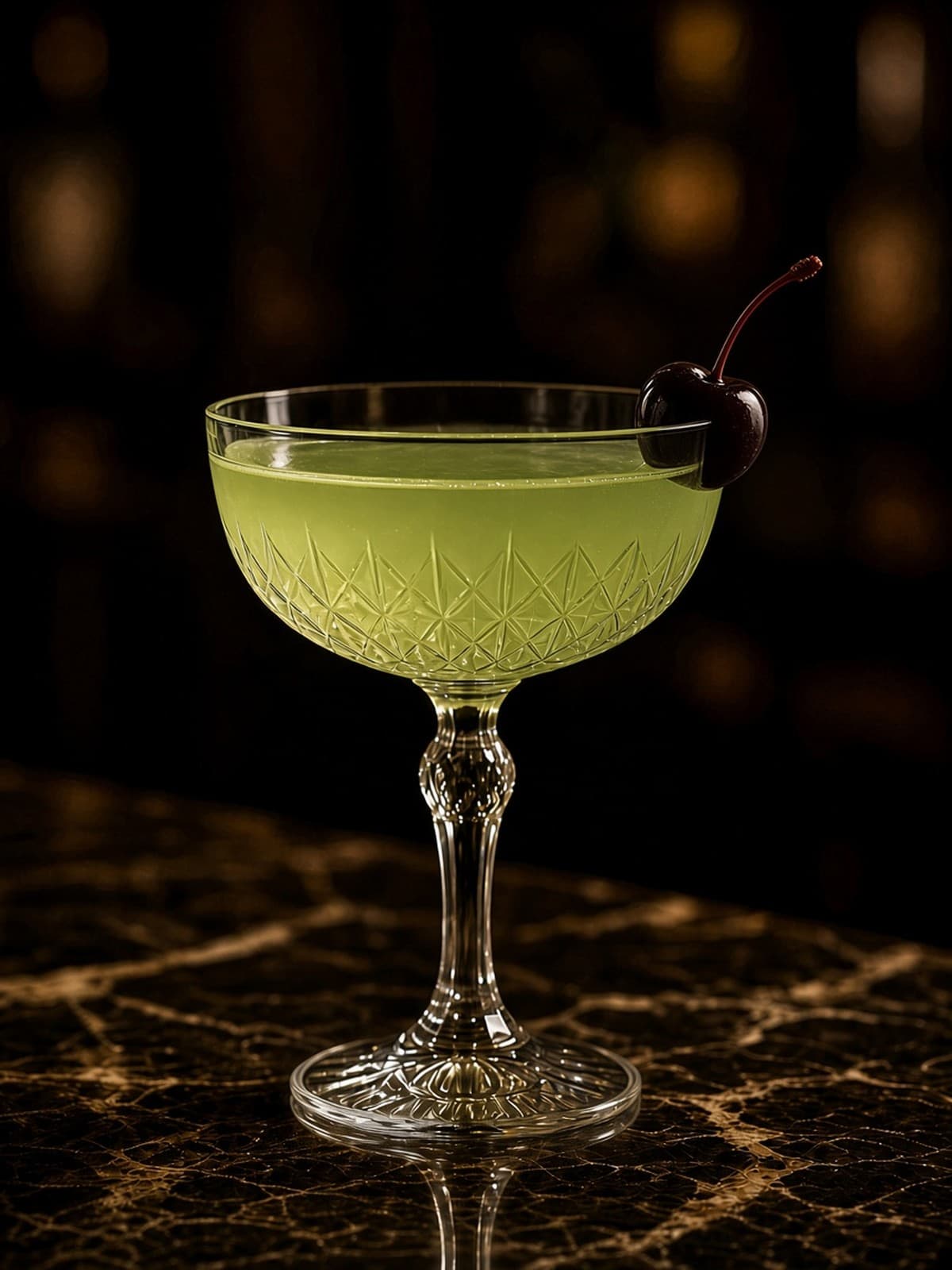 Last Word cocktail in coupe with lime wheel