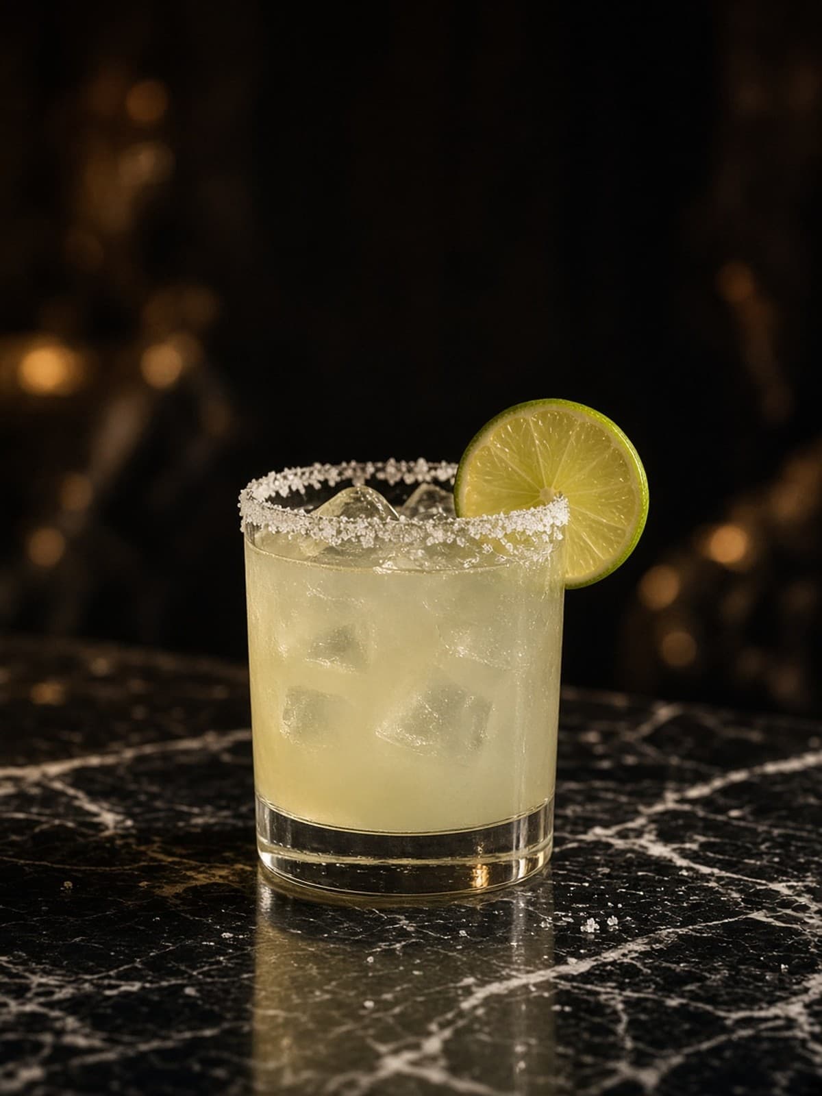 Margarita cocktail in rocks with lime wheel