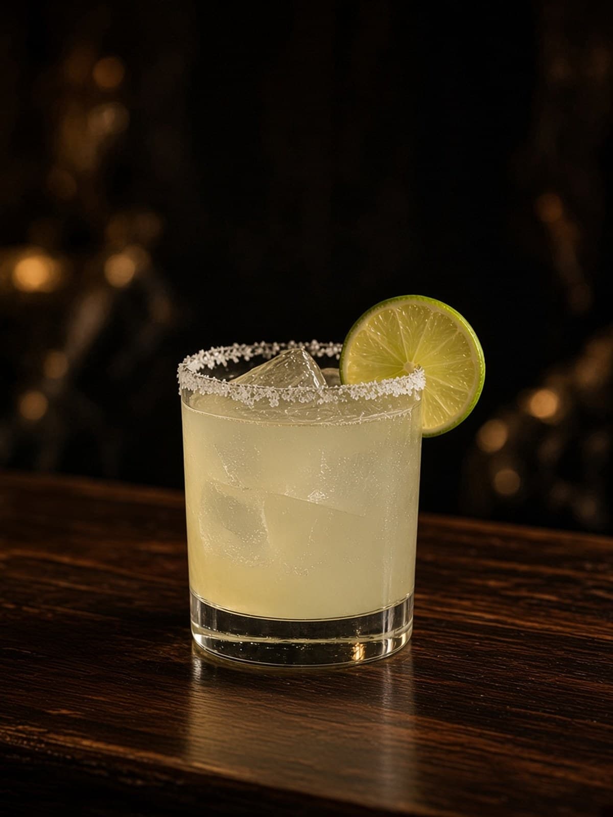 Mezcal Margarita cocktail in rocks with lime wheel