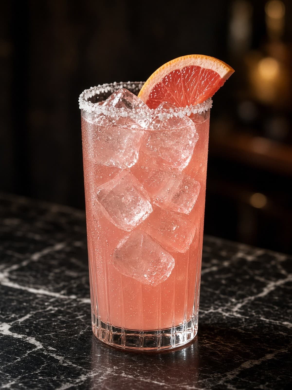 Paloma cocktail in highball with lime wheel