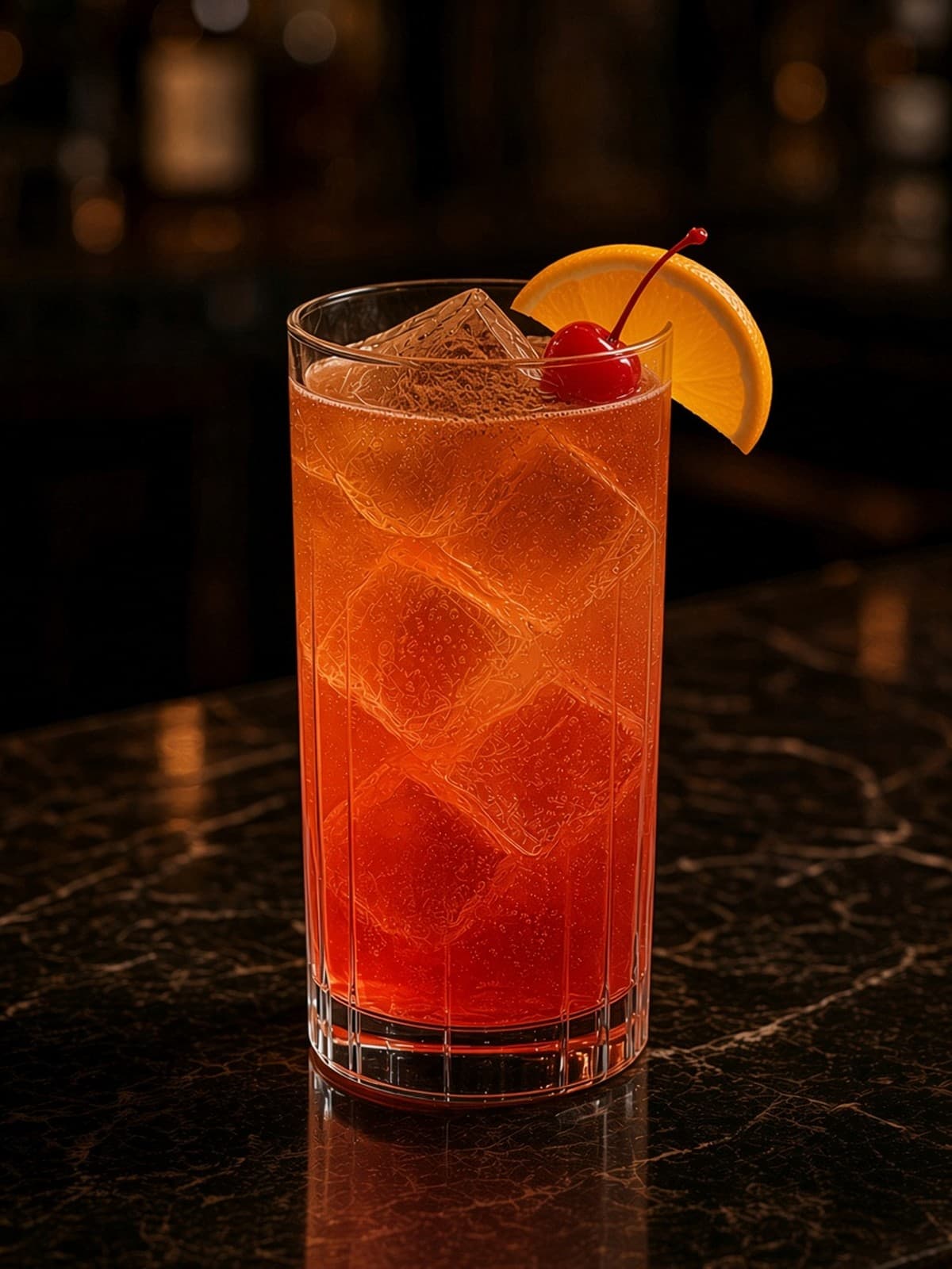 Planter's Punch cocktail in collins with lime wheel