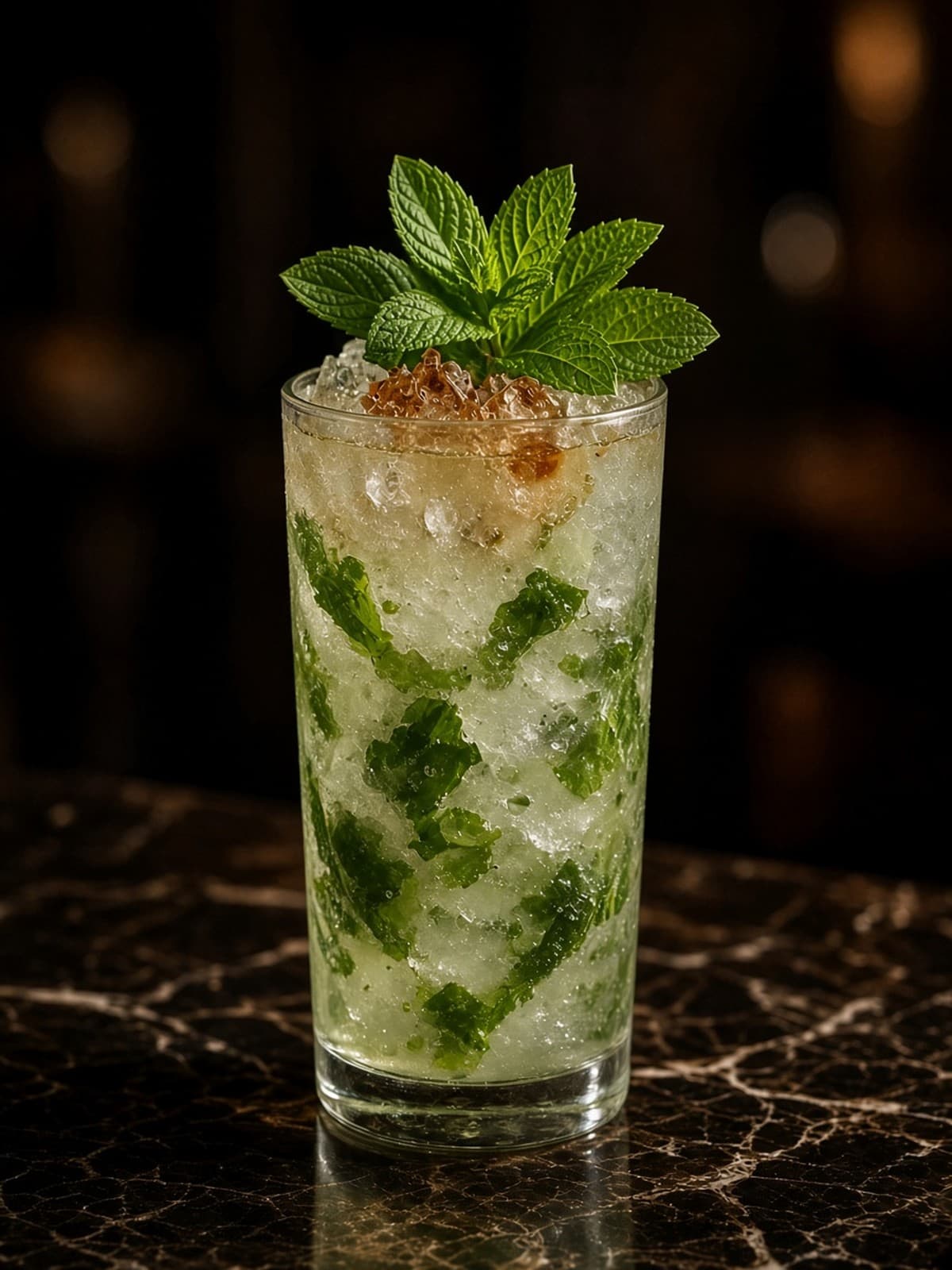 Queen's Park Swizzle cocktail in collins with fresh mint sprig