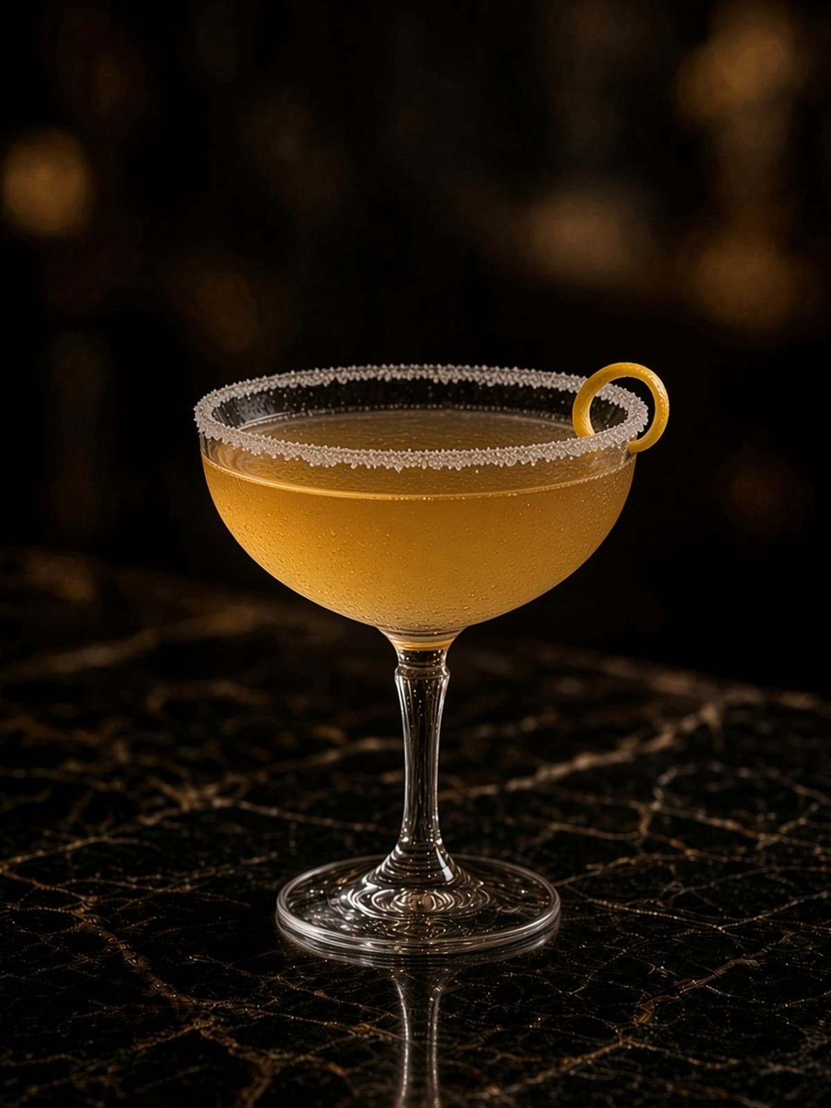 Sidecar cocktail in coupe with lemon wheel