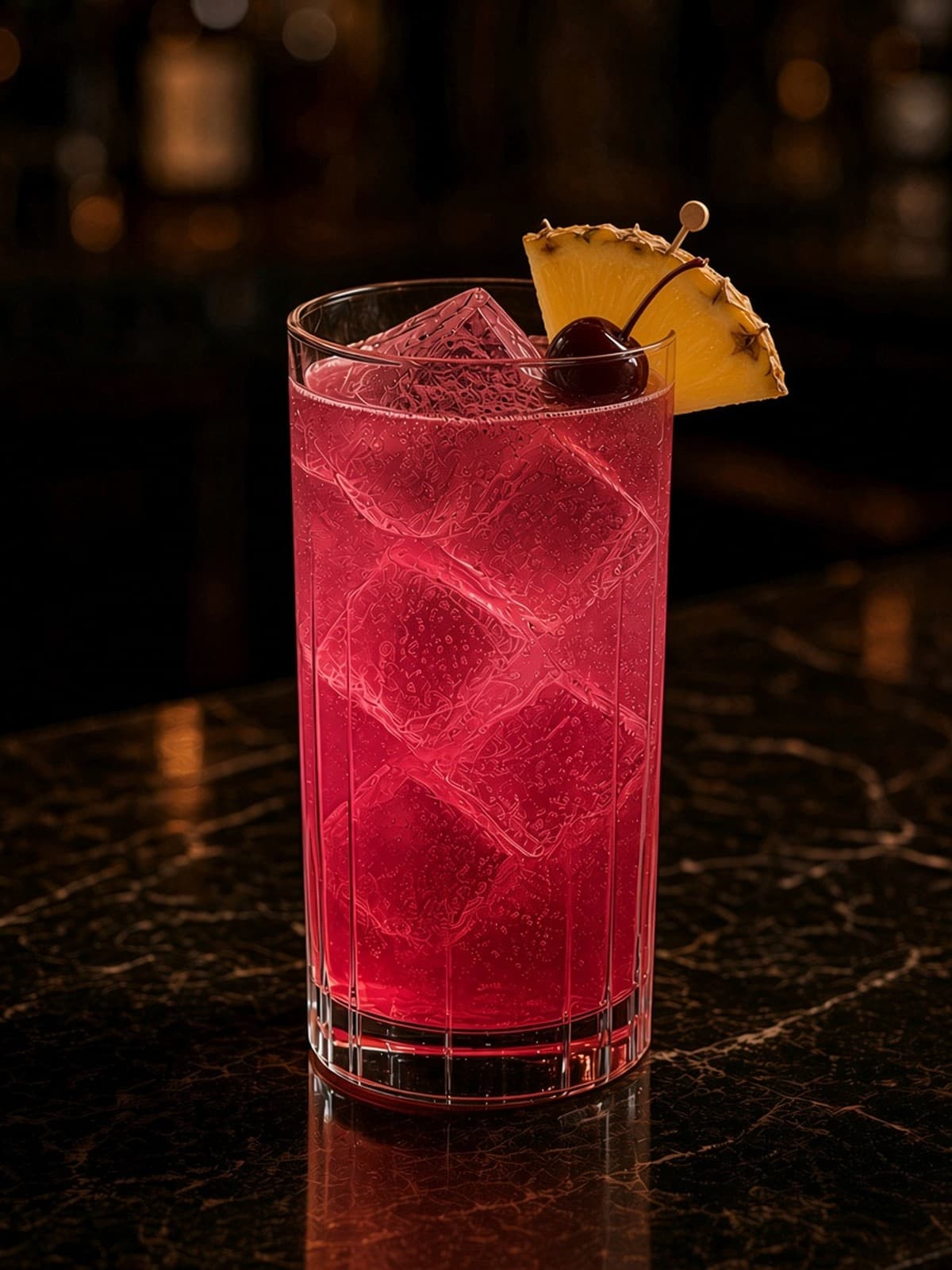 Singapore Sling cocktail in collins with Luxardo cherry