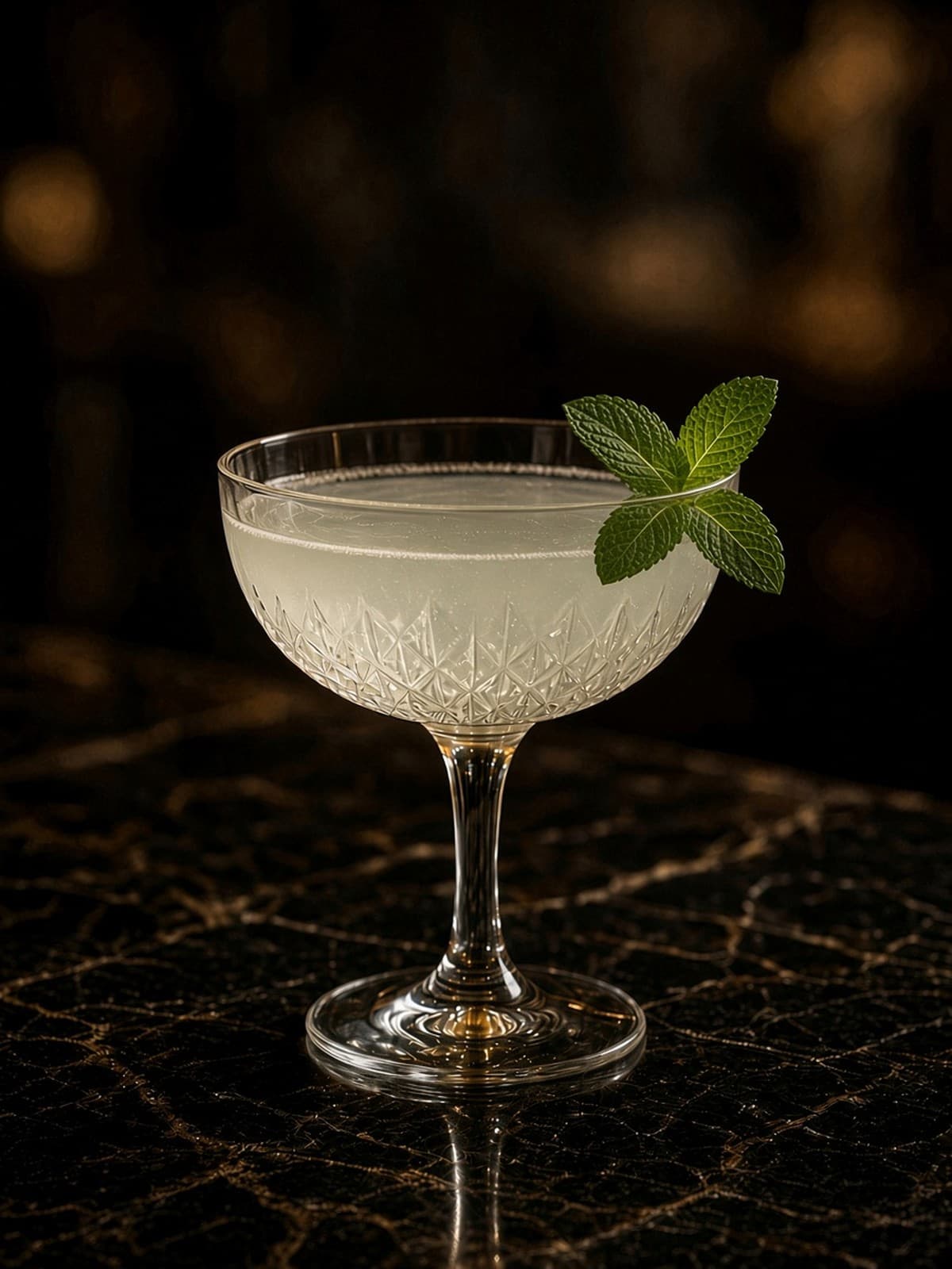 Southside cocktail in coupe with fresh mint sprig