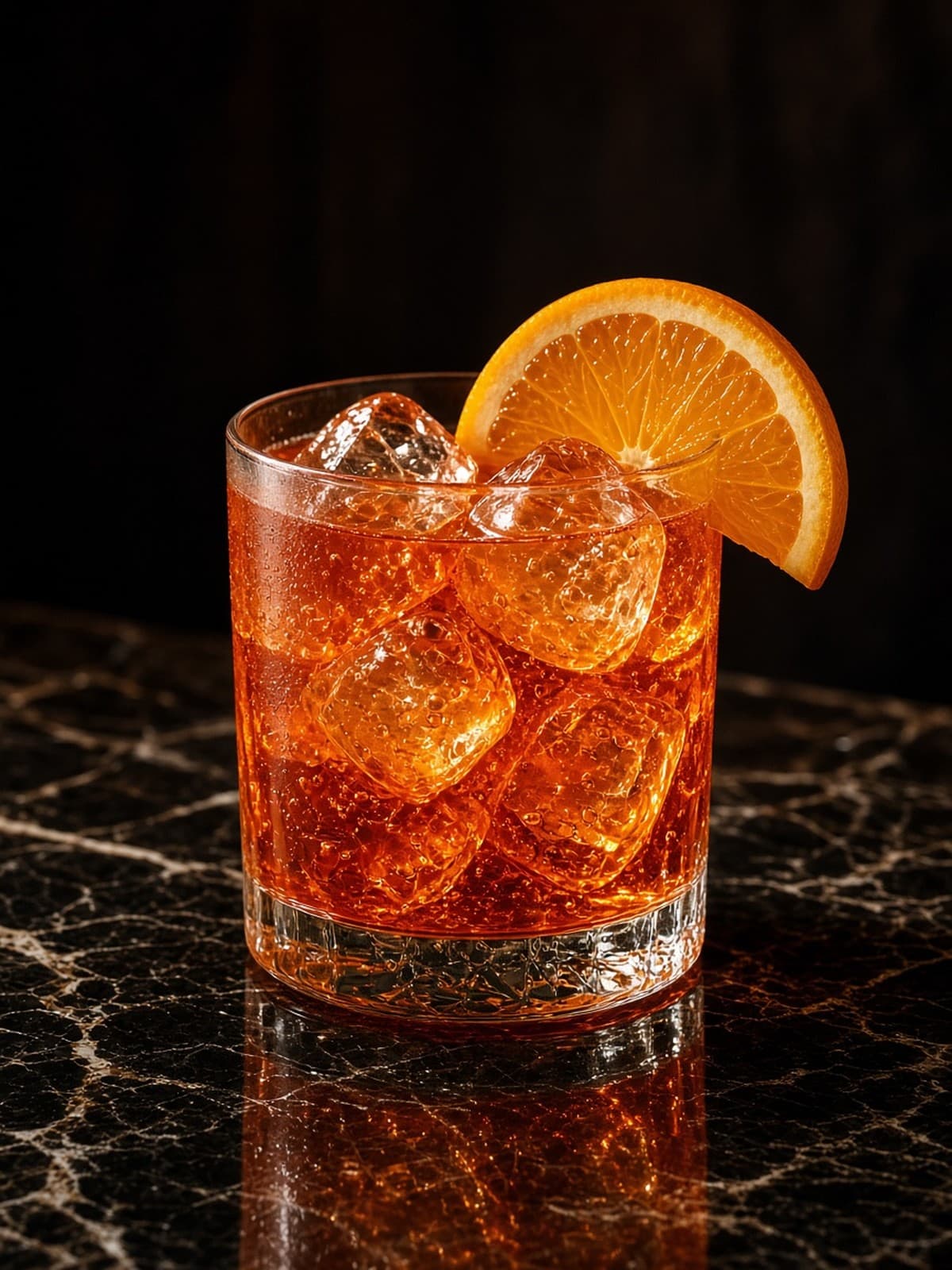 Spritz Veneziano cocktail in rocks with citrus twist