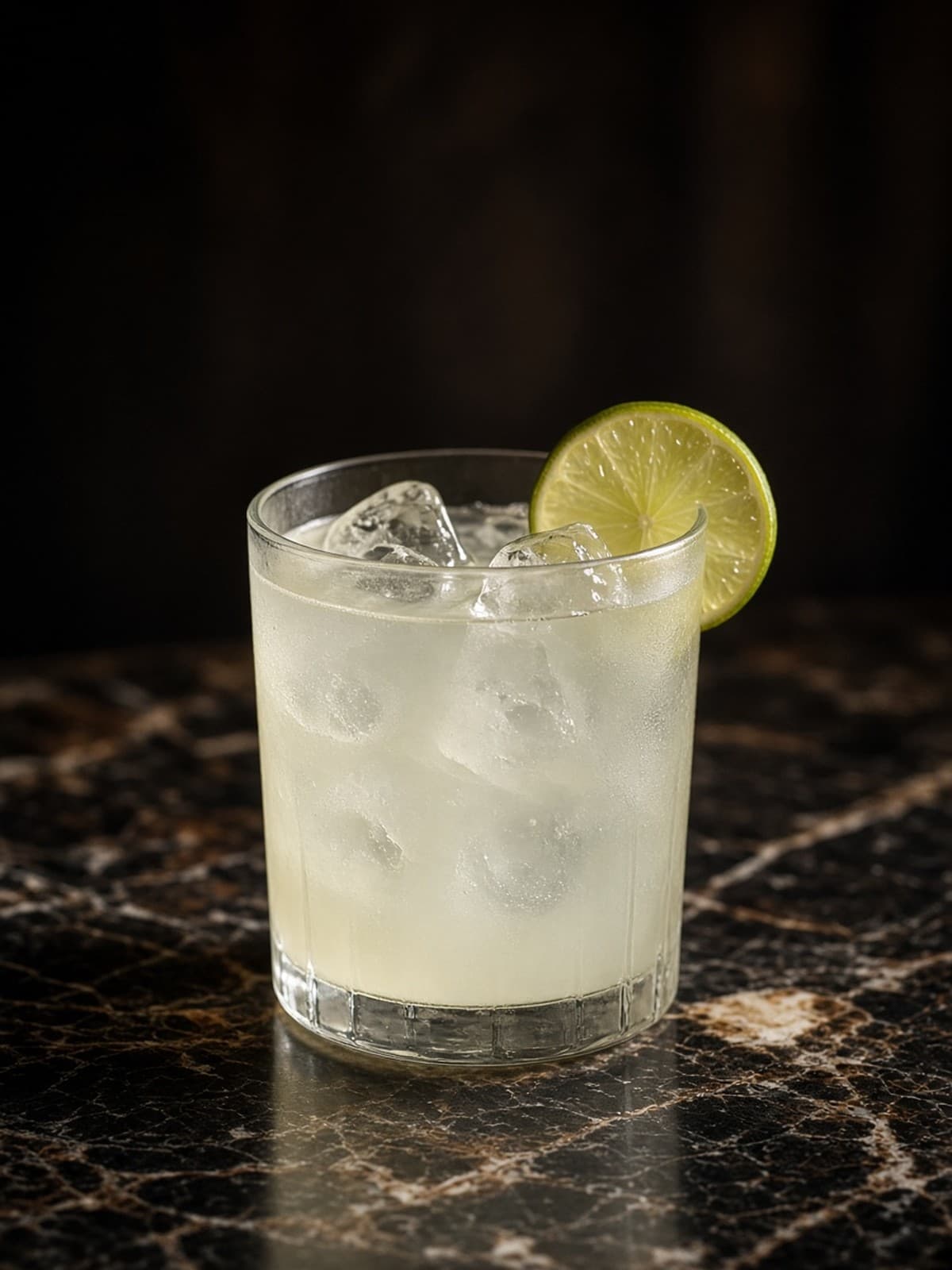 Tommy's Margarita cocktail in rocks with lime wheel
