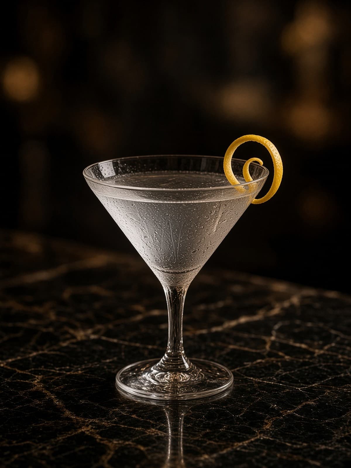 Vesper cocktail in cocktail with citrus twist