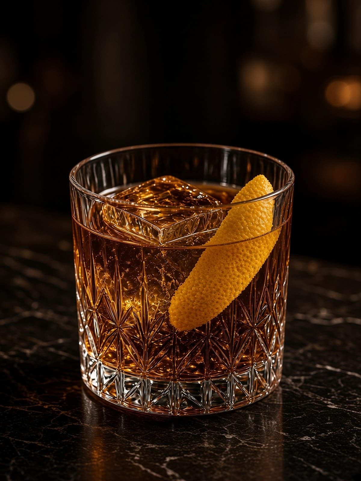 Vieux Carré cocktail in rocks with herb sprig