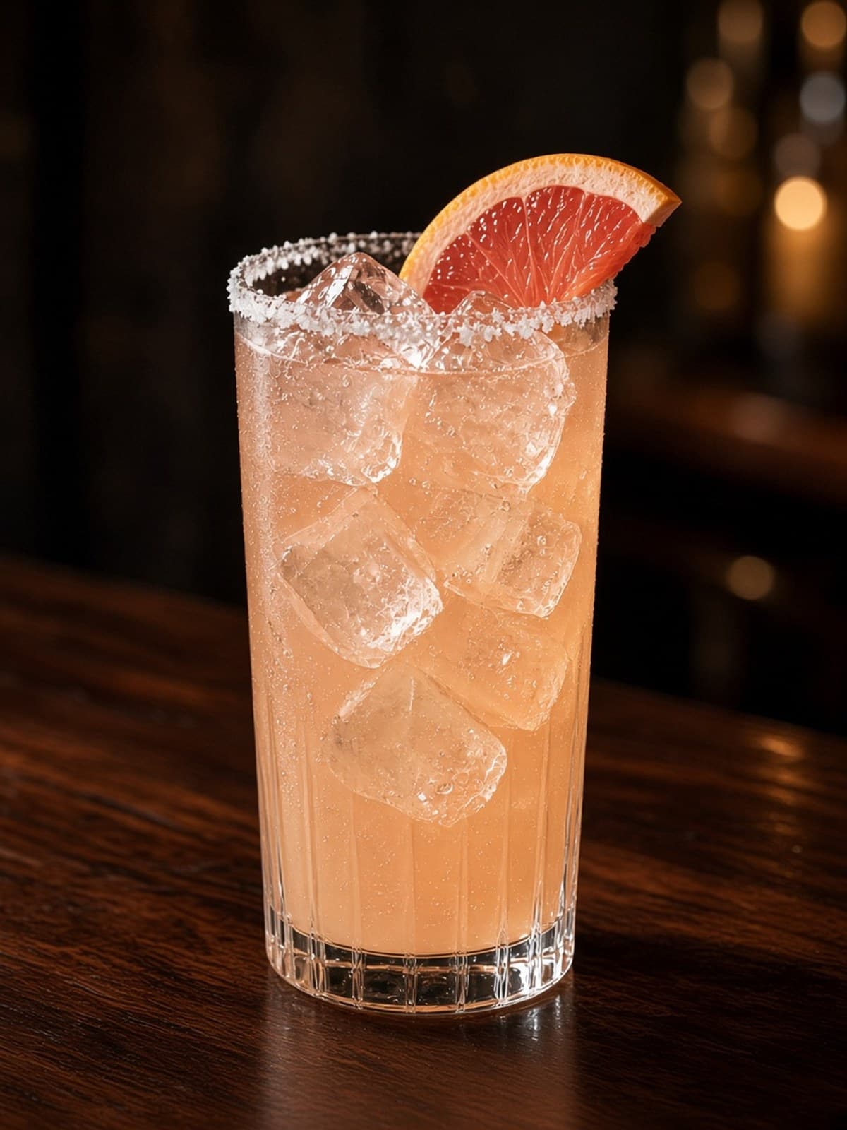 Virgin Paloma cocktail in highball with lime wheel