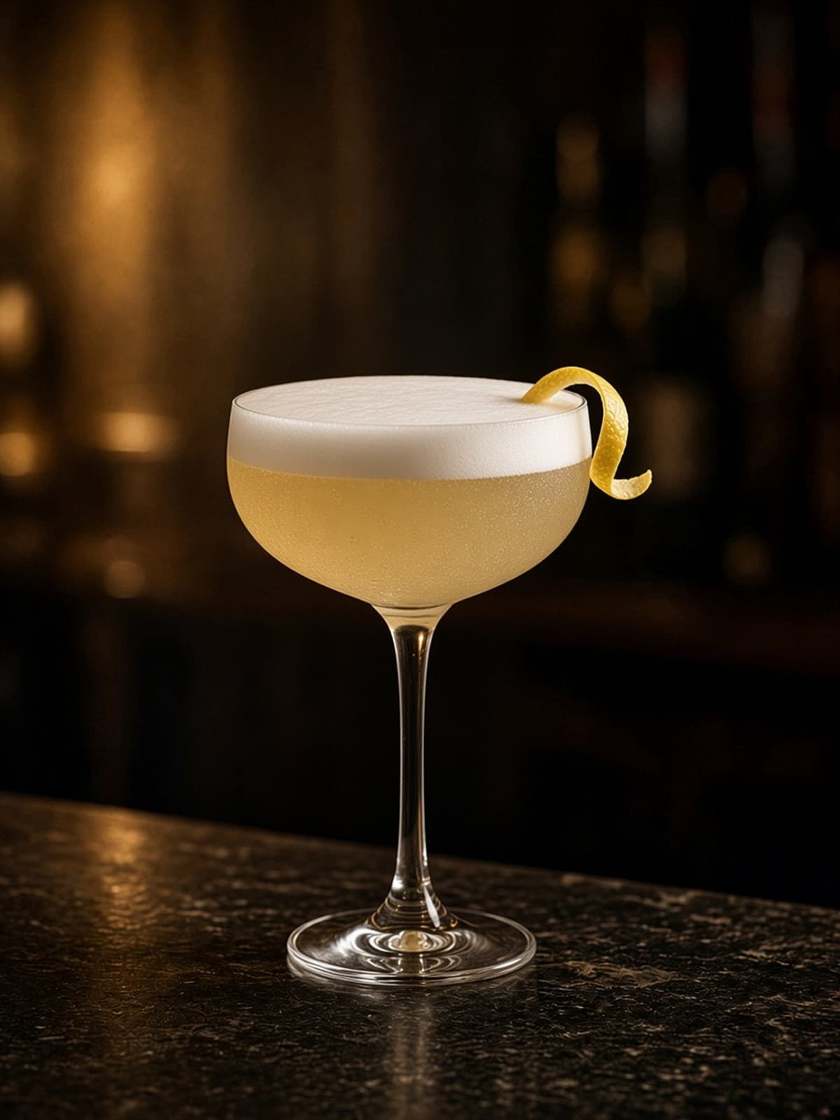 White Lady cocktail in coupe with lemon wheel