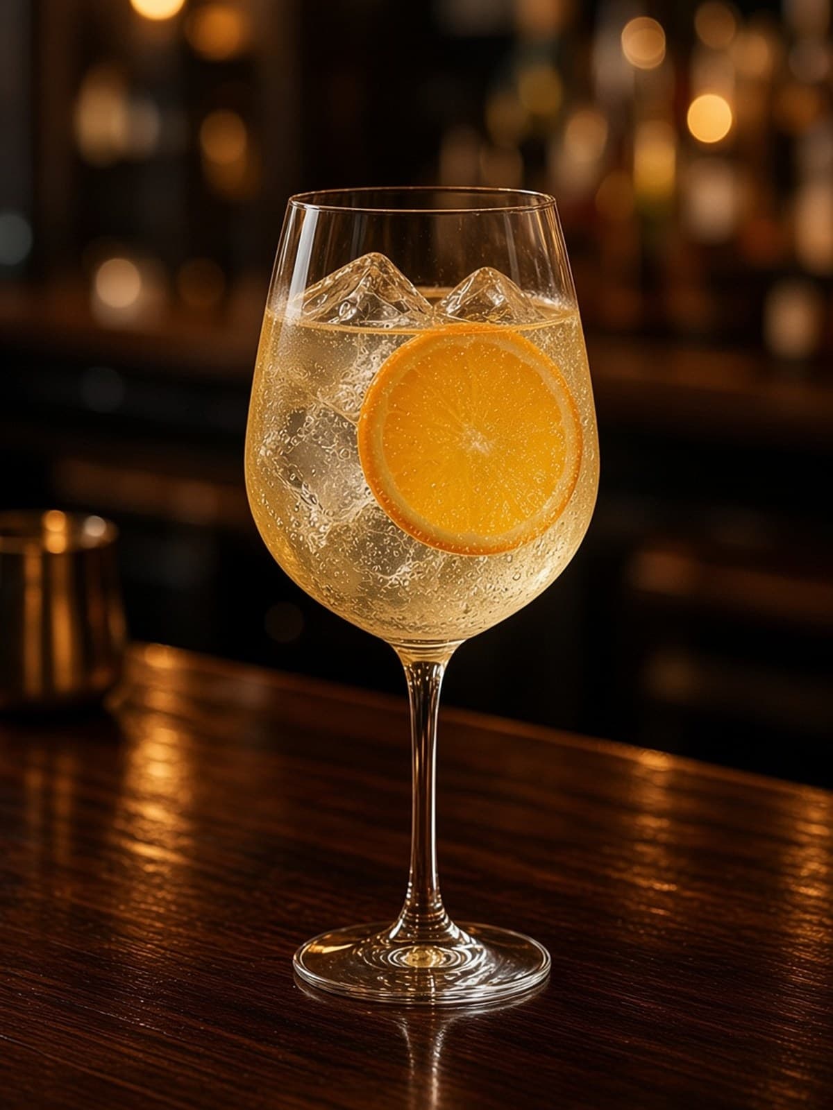 White Port & Tonic cocktail in wine glass with citrus twist