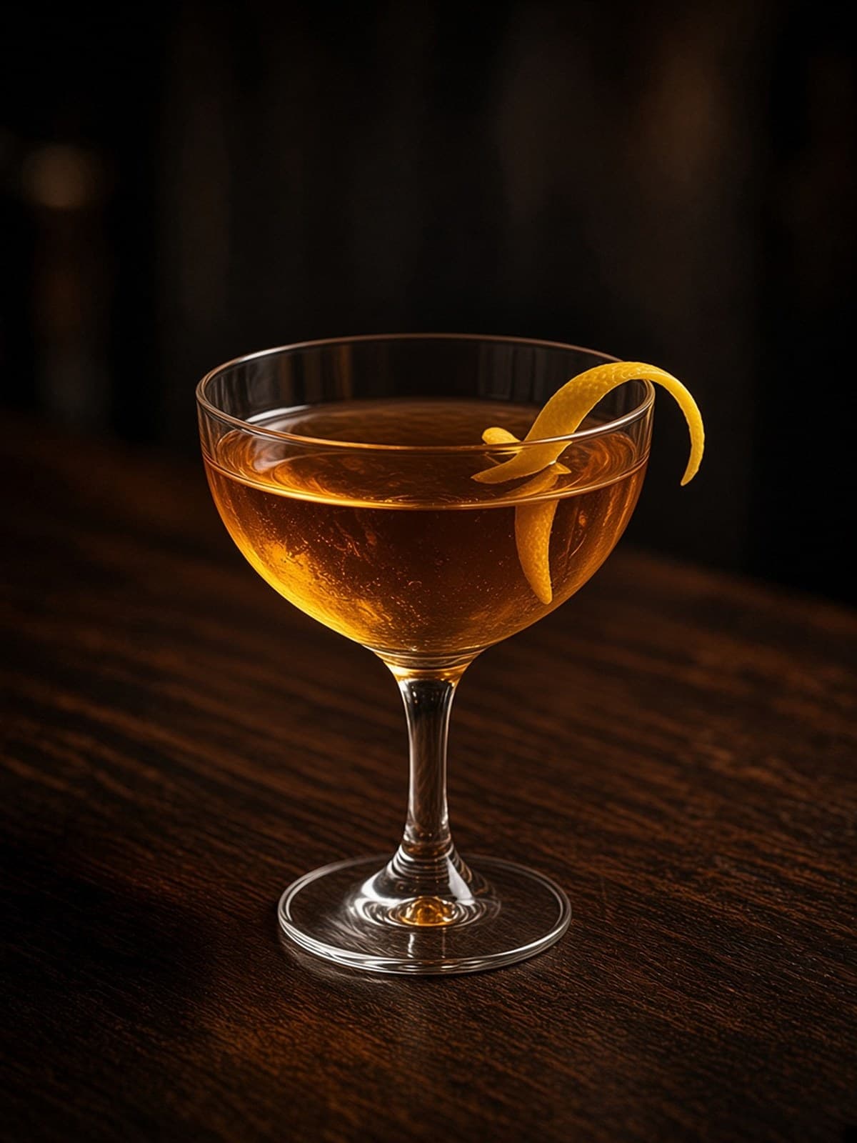 Widow's Kiss cocktail in nick & nora with herb sprig