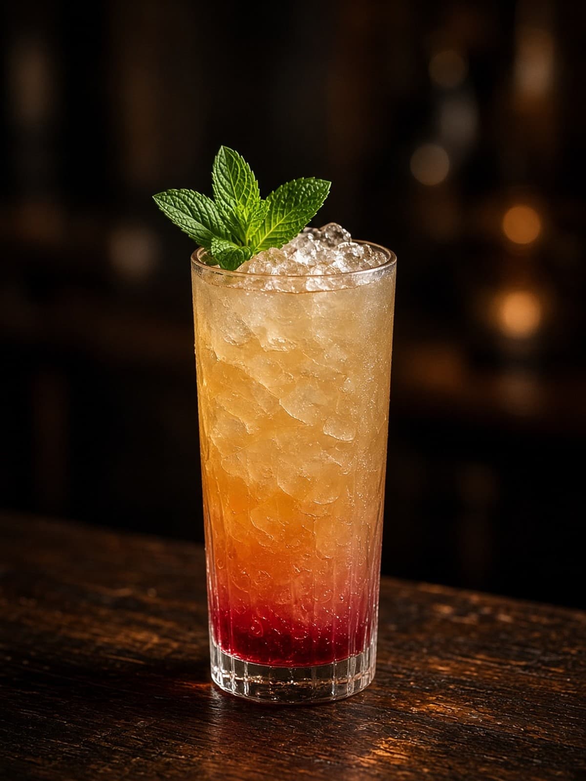Zombie cocktail in collins with lime wheel